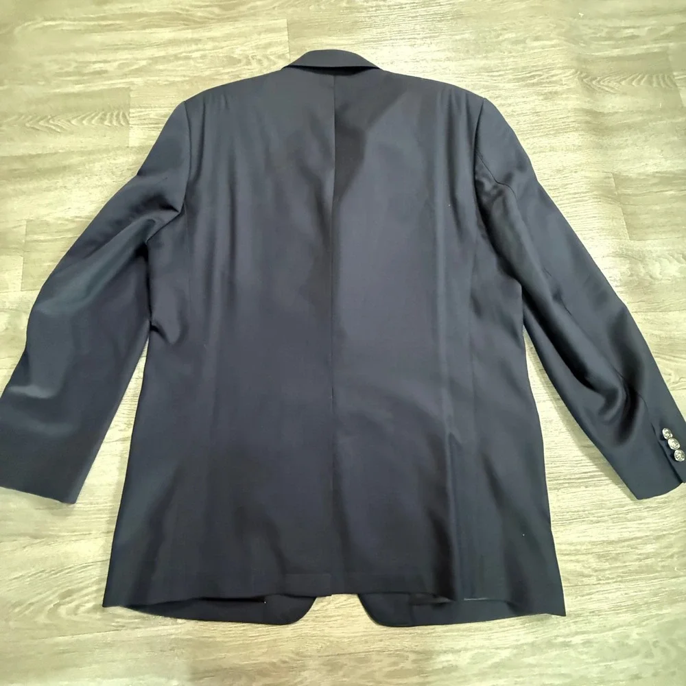 Mens Navy Blue Blazer Silver Crest Buttons Two Button Sport Coat Jacket